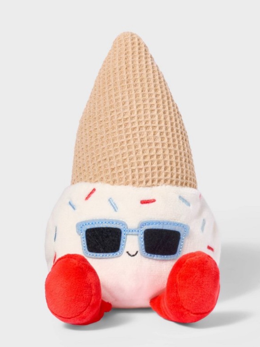 7.5” Gigglescape Plush Ice Cream Cone Toy with Sunglasses - Red & Cream